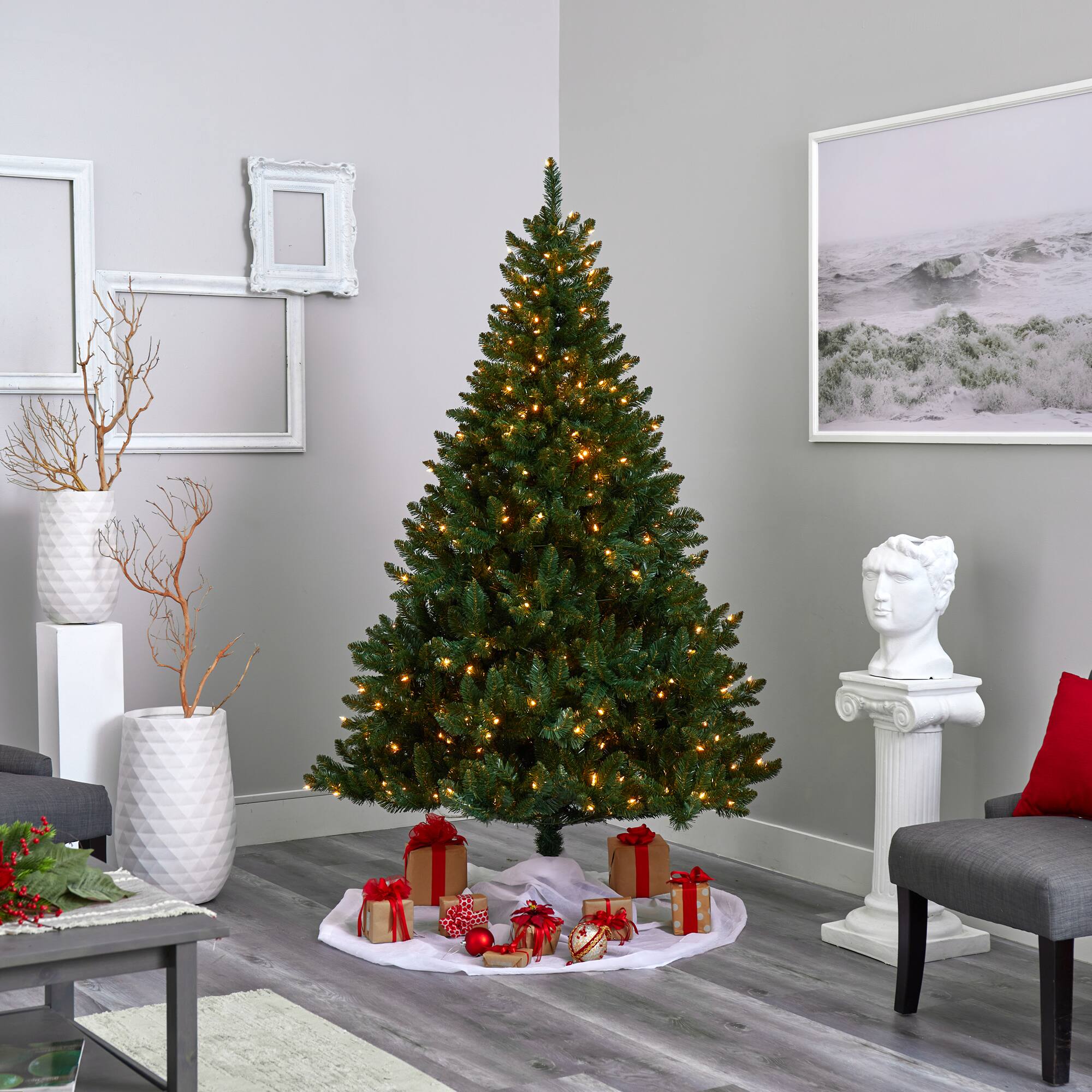 7ft. Pre-Lit Northern Rocky Spruce Artificial Christmas Tree, Clear LED Lights